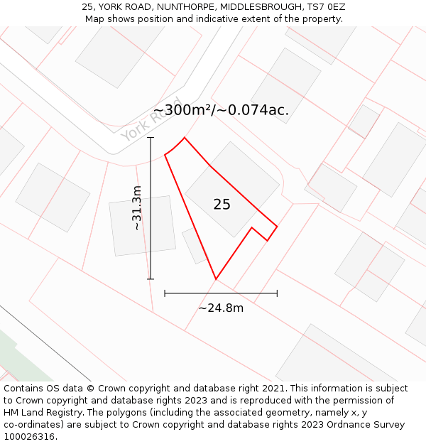 25, YORK ROAD, NUNTHORPE, MIDDLESBROUGH, TS7 0EZ: Plot and title map