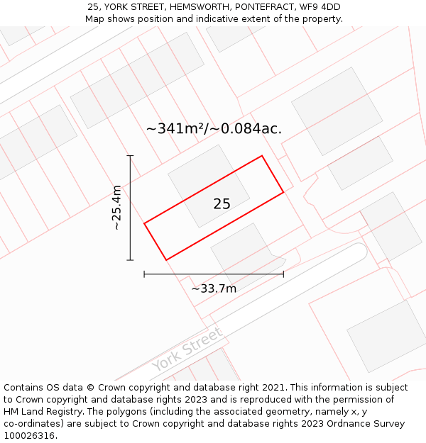 25, YORK STREET, HEMSWORTH, PONTEFRACT, WF9 4DD: Plot and title map