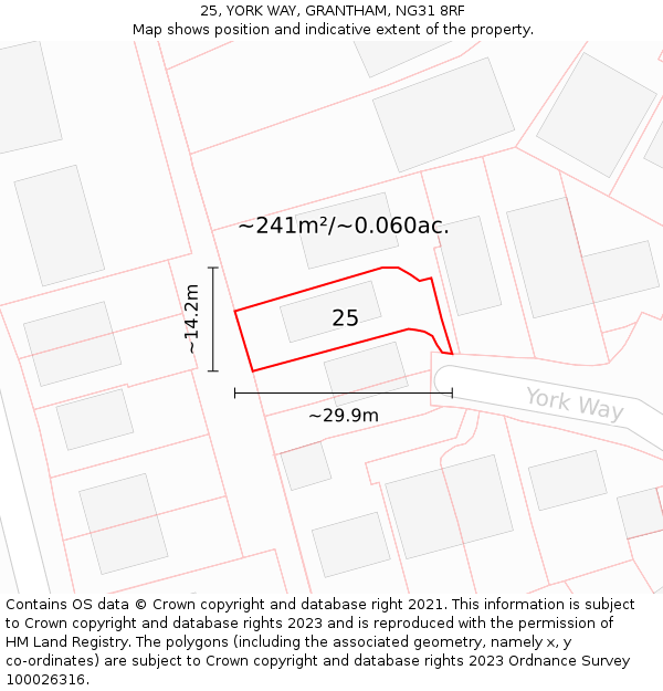 25, YORK WAY, GRANTHAM, NG31 8RF: Plot and title map