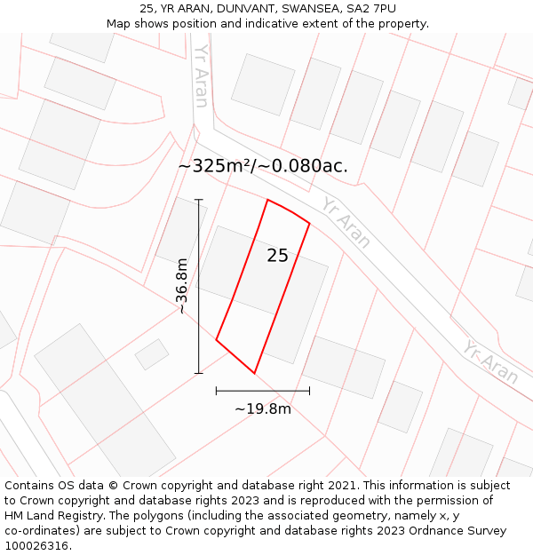 25, YR ARAN, DUNVANT, SWANSEA, SA2 7PU: Plot and title map