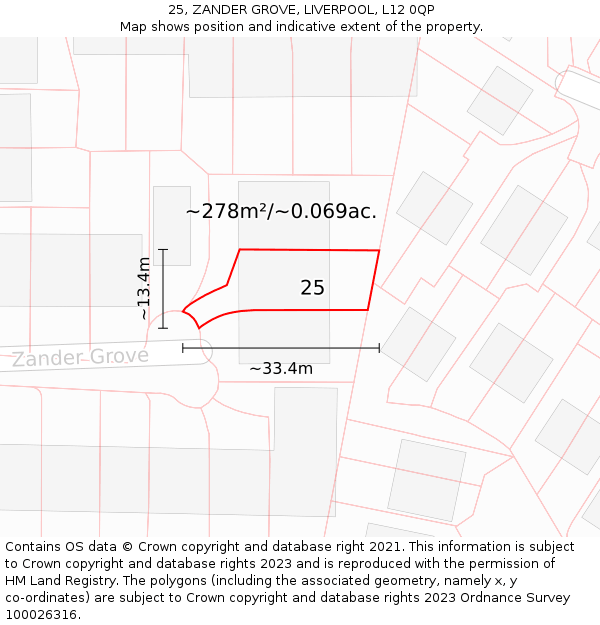 25, ZANDER GROVE, LIVERPOOL, L12 0QP: Plot and title map