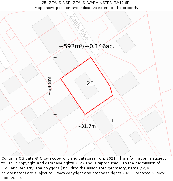 25, ZEALS RISE, ZEALS, WARMINSTER, BA12 6PL: Plot and title map