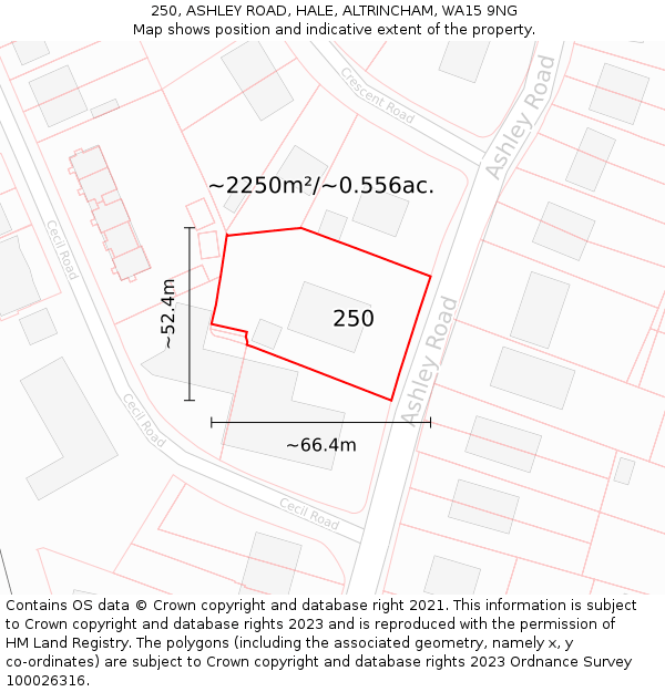 250, ASHLEY ROAD, HALE, ALTRINCHAM, WA15 9NG: Plot and title map