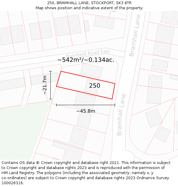 250, BRAMHALL LANE, STOCKPORT, SK3 8TR: Plot and title map