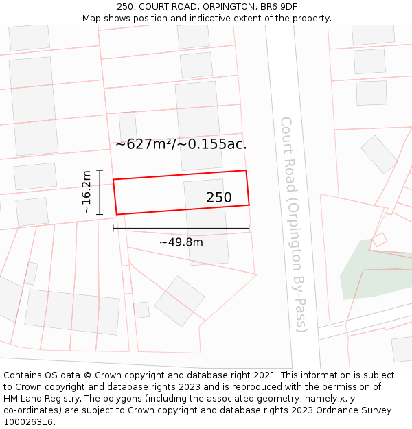 250, COURT ROAD, ORPINGTON, BR6 9DF: Plot and title map