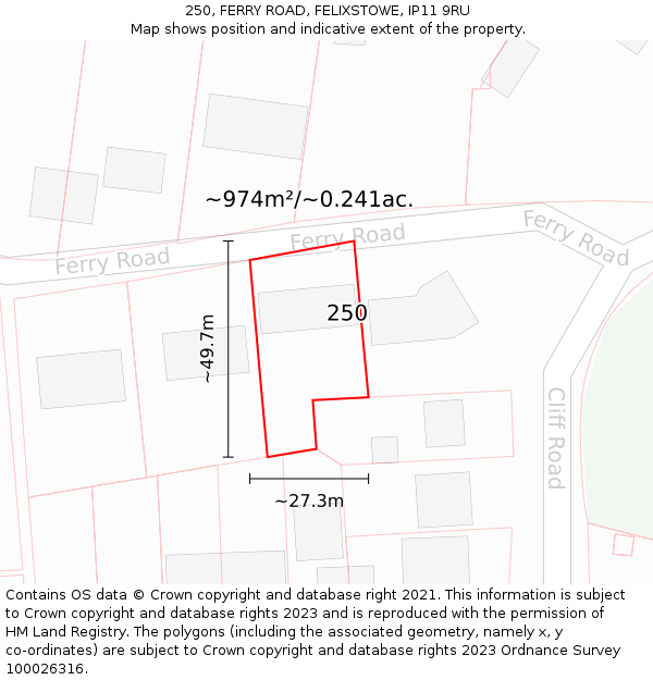 250, FERRY ROAD, FELIXSTOWE, IP11 9RU: Plot and title map