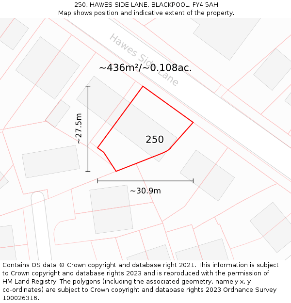 250, HAWES SIDE LANE, BLACKPOOL, FY4 5AH: Plot and title map