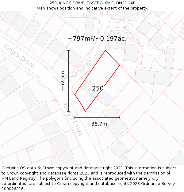 250, KINGS DRIVE, EASTBOURNE, BN21 2XE: Plot and title map