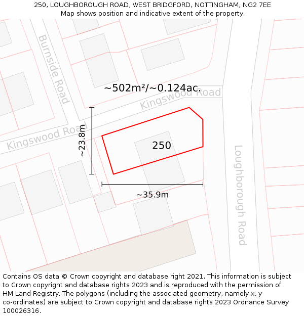 250, LOUGHBOROUGH ROAD, WEST BRIDGFORD, NOTTINGHAM, NG2 7EE: Plot and title map