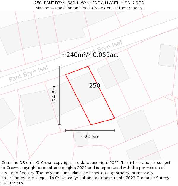 250, PANT BRYN ISAF, LLWYNHENDY, LLANELLI, SA14 9GD: Plot and title map