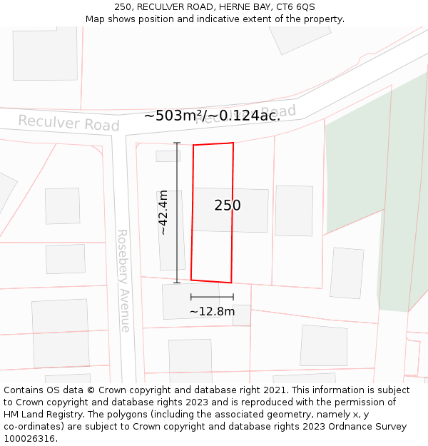 250, RECULVER ROAD, HERNE BAY, CT6 6QS: Plot and title map