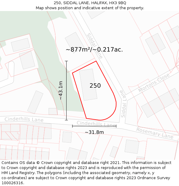 250, SIDDAL LANE, HALIFAX, HX3 9BQ: Plot and title map