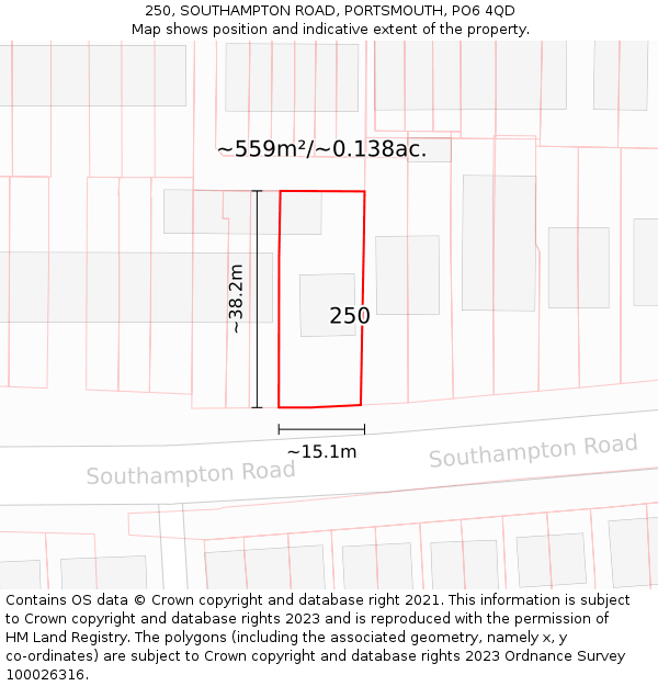 250, SOUTHAMPTON ROAD, PORTSMOUTH, PO6 4QD: Plot and title map