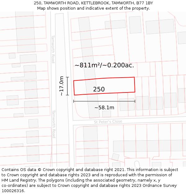 250, TAMWORTH ROAD, KETTLEBROOK, TAMWORTH, B77 1BY: Plot and title map