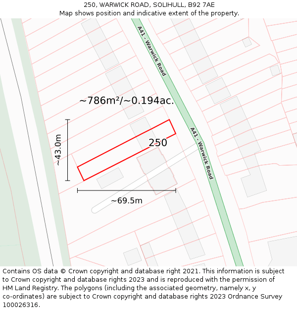 250, WARWICK ROAD, SOLIHULL, B92 7AE: Plot and title map