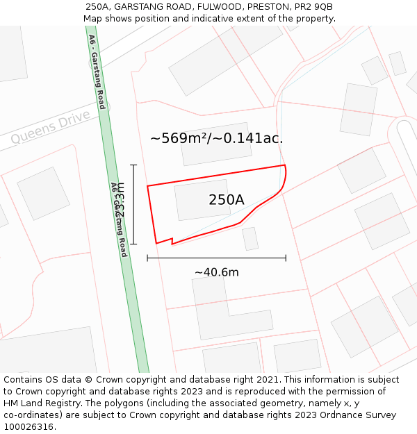 250A, GARSTANG ROAD, FULWOOD, PRESTON, PR2 9QB: Plot and title map