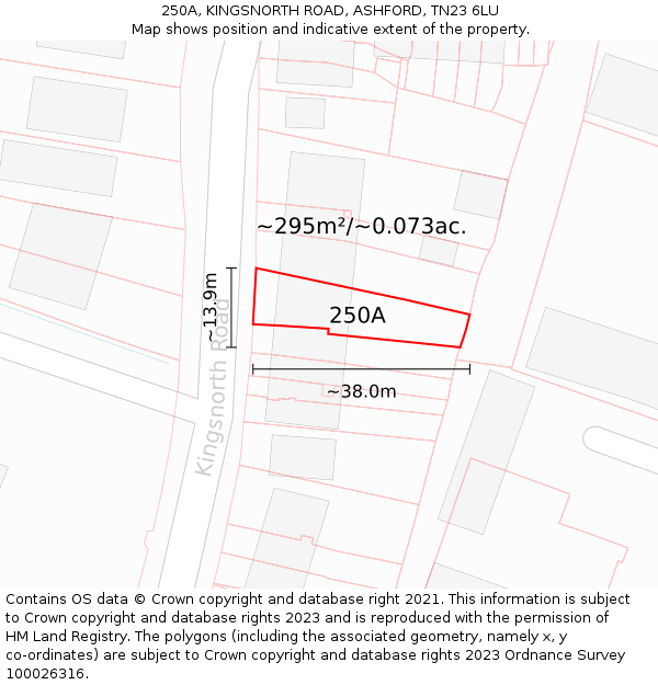 250A, KINGSNORTH ROAD, ASHFORD, TN23 6LU: Plot and title map