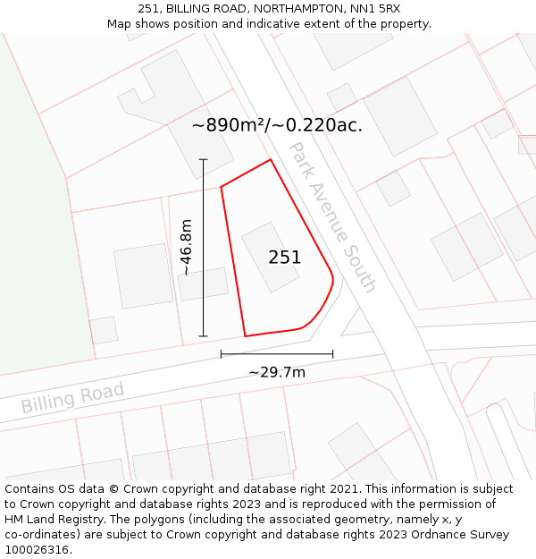 251, BILLING ROAD, NORTHAMPTON, NN1 5RX: Plot and title map