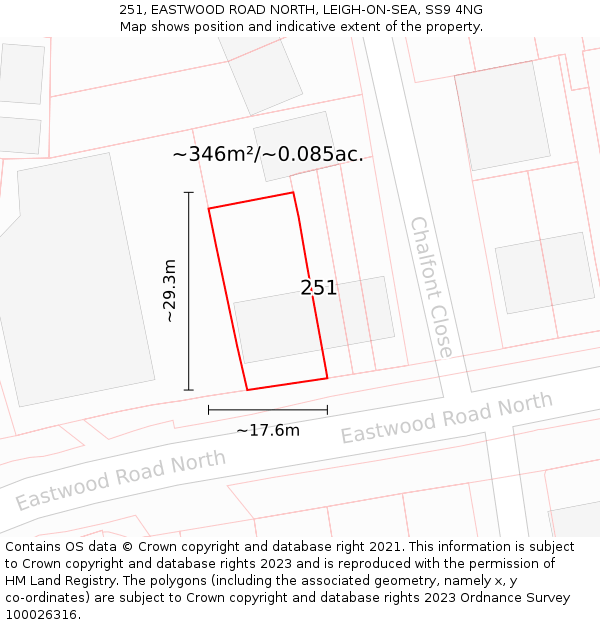 251, EASTWOOD ROAD NORTH, LEIGH-ON-SEA, SS9 4NG: Plot and title map