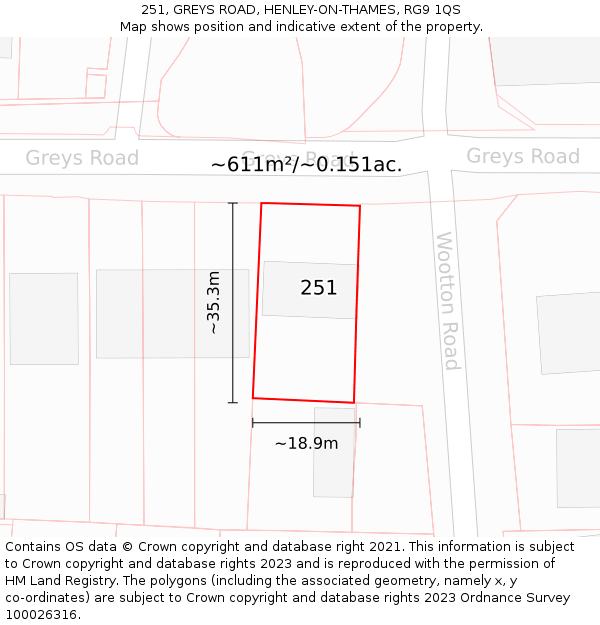 251, GREYS ROAD, HENLEY-ON-THAMES, RG9 1QS: Plot and title map