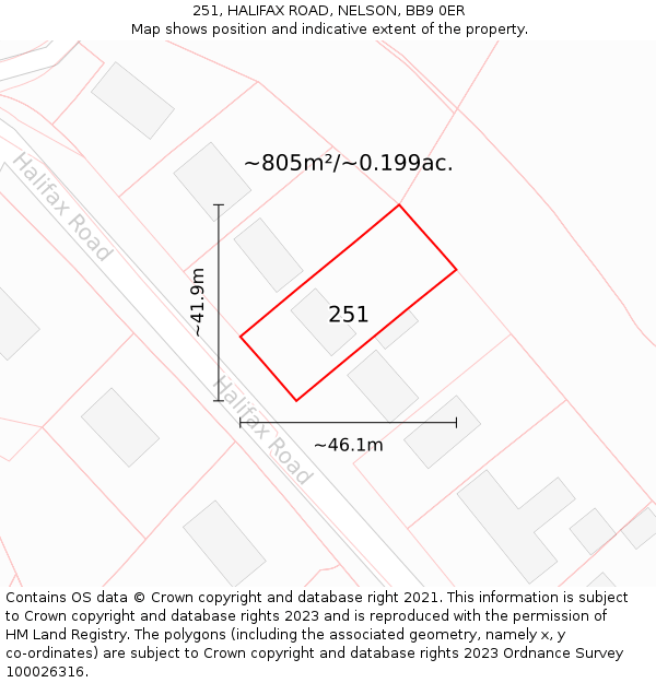 251, HALIFAX ROAD, NELSON, BB9 0ER: Plot and title map