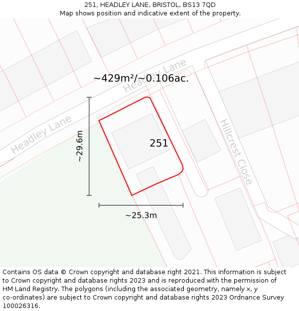 251, HEADLEY LANE, BRISTOL, BS13 7QD: Plot and title map