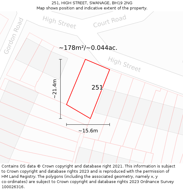 251, HIGH STREET, SWANAGE, BH19 2NG: Plot and title map