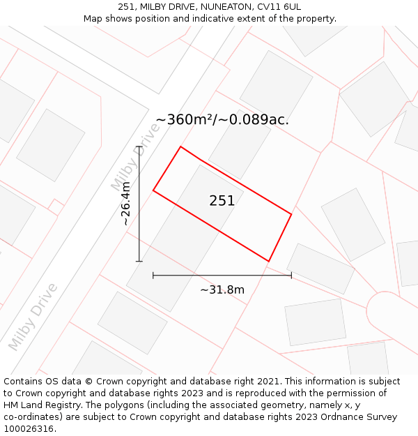251, MILBY DRIVE, NUNEATON, CV11 6UL: Plot and title map