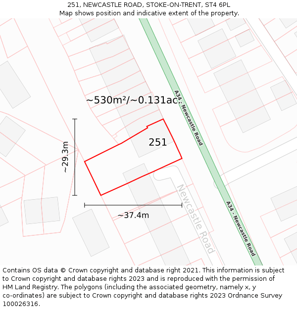 251, NEWCASTLE ROAD, STOKE-ON-TRENT, ST4 6PL: Plot and title map