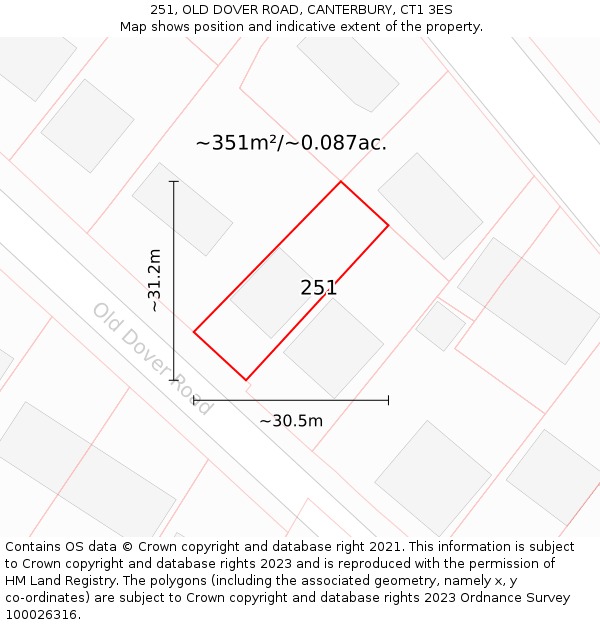 251, OLD DOVER ROAD, CANTERBURY, CT1 3ES: Plot and title map