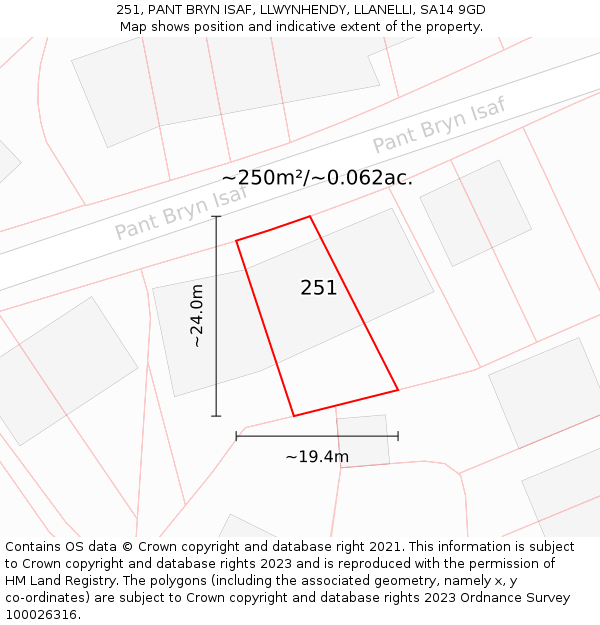 251, PANT BRYN ISAF, LLWYNHENDY, LLANELLI, SA14 9GD: Plot and title map