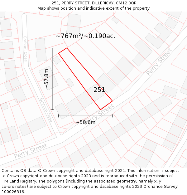 251, PERRY STREET, BILLERICAY, CM12 0QP: Plot and title map