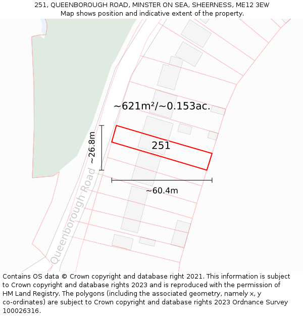 251, QUEENBOROUGH ROAD, MINSTER ON SEA, SHEERNESS, ME12 3EW: Plot and title map