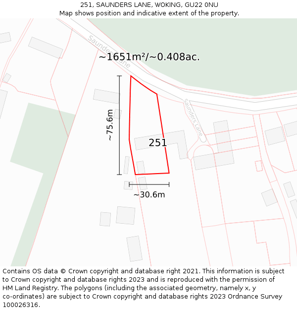 251, SAUNDERS LANE, WOKING, GU22 0NU: Plot and title map