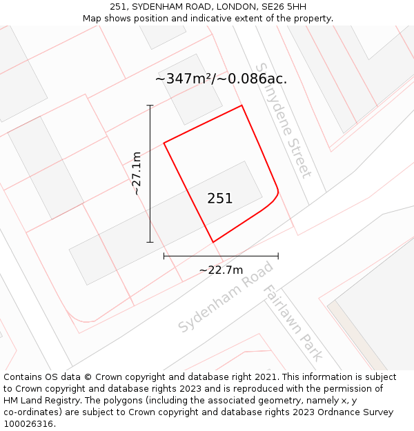 251, SYDENHAM ROAD, LONDON, SE26 5HH: Plot and title map