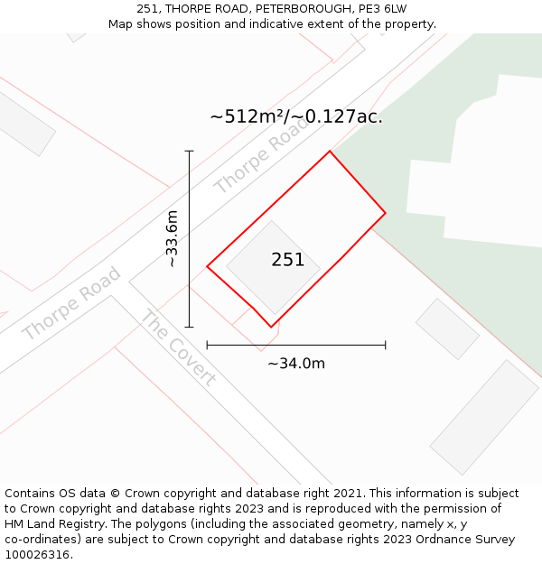 251, THORPE ROAD, PETERBOROUGH, PE3 6LW: Plot and title map