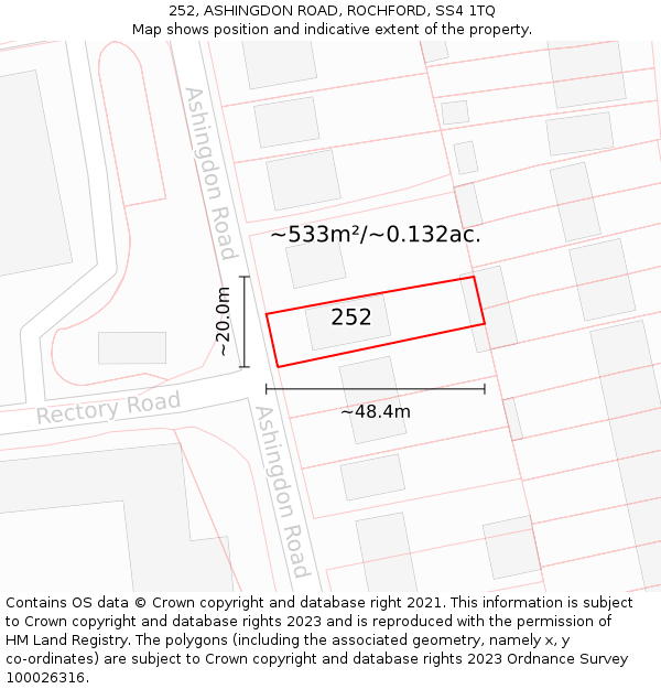 252, ASHINGDON ROAD, ROCHFORD, SS4 1TQ: Plot and title map