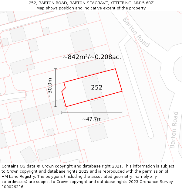 252, BARTON ROAD, BARTON SEAGRAVE, KETTERING, NN15 6RZ: Plot and title map