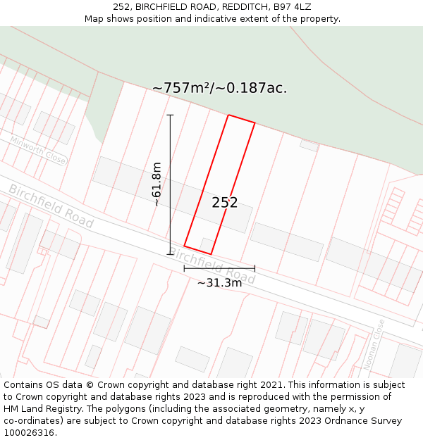 252, BIRCHFIELD ROAD, REDDITCH, B97 4LZ: Plot and title map