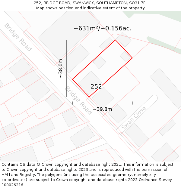 252, BRIDGE ROAD, SWANWICK, SOUTHAMPTON, SO31 7FL: Plot and title map