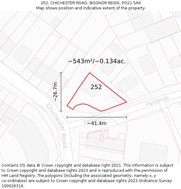 252, CHICHESTER ROAD, BOGNOR REGIS, PO21 5AX: Plot and title map