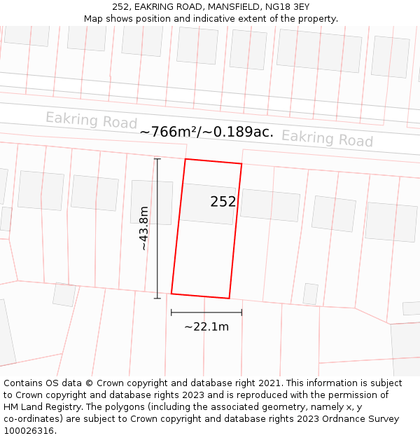 252, EAKRING ROAD, MANSFIELD, NG18 3EY: Plot and title map