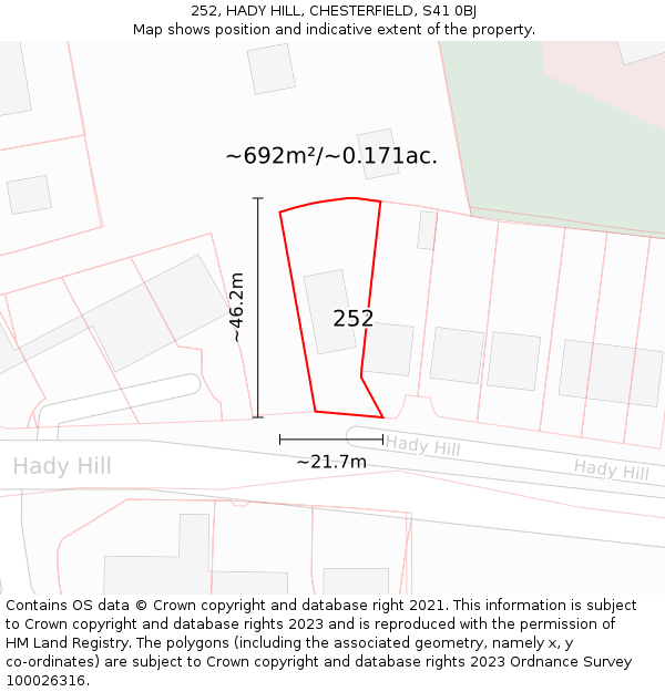 252, HADY HILL, CHESTERFIELD, S41 0BJ: Plot and title map