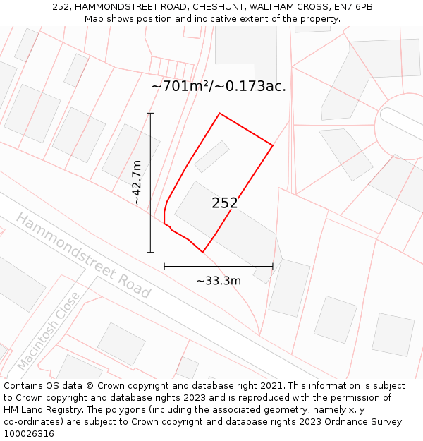 252, HAMMONDSTREET ROAD, CHESHUNT, WALTHAM CROSS, EN7 6PB: Plot and title map