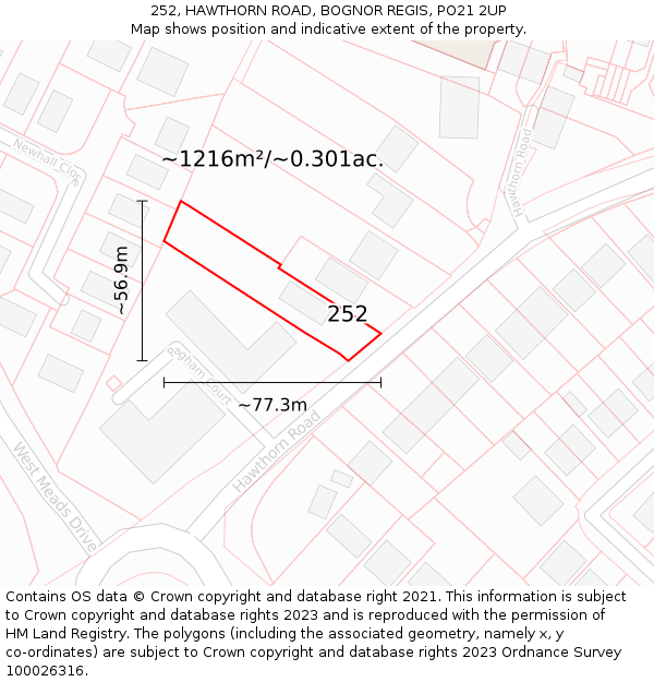 252, HAWTHORN ROAD, BOGNOR REGIS, PO21 2UP: Plot and title map