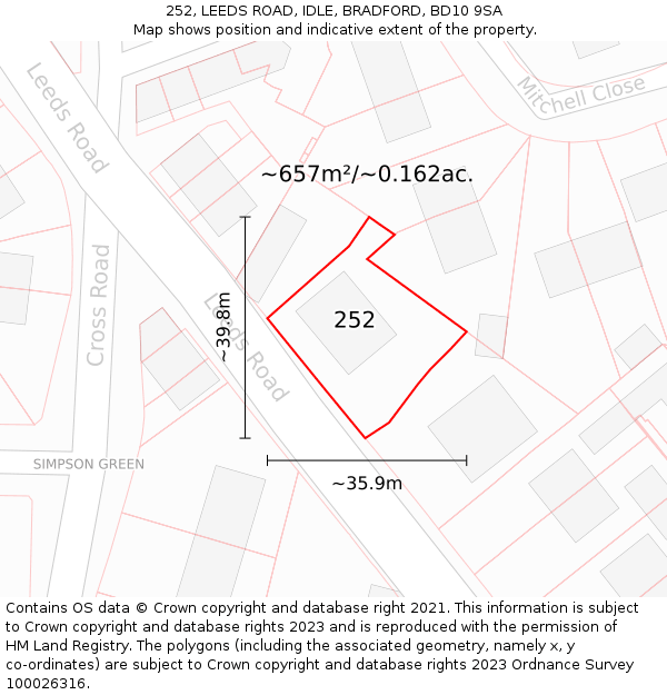 252, LEEDS ROAD, IDLE, BRADFORD, BD10 9SA: Plot and title map