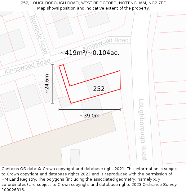 252, LOUGHBOROUGH ROAD, WEST BRIDGFORD, NOTTINGHAM, NG2 7EE: Plot and title map