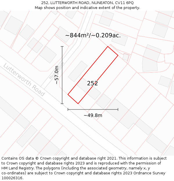 252, LUTTERWORTH ROAD, NUNEATON, CV11 6PQ: Plot and title map