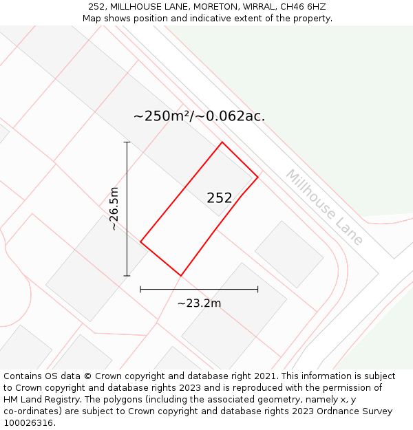 252, MILLHOUSE LANE, MORETON, WIRRAL, CH46 6HZ: Plot and title map