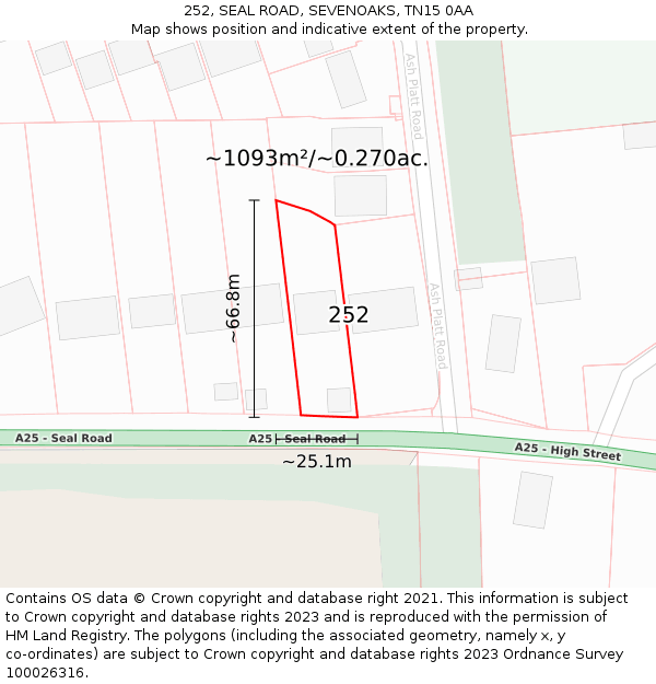 252, SEAL ROAD, SEVENOAKS, TN15 0AA: Plot and title map